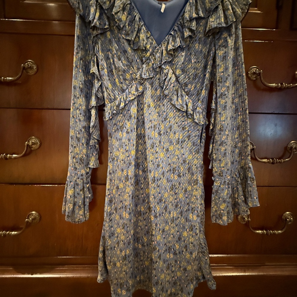 Floral Ruffle Dress in Blue and Yellow